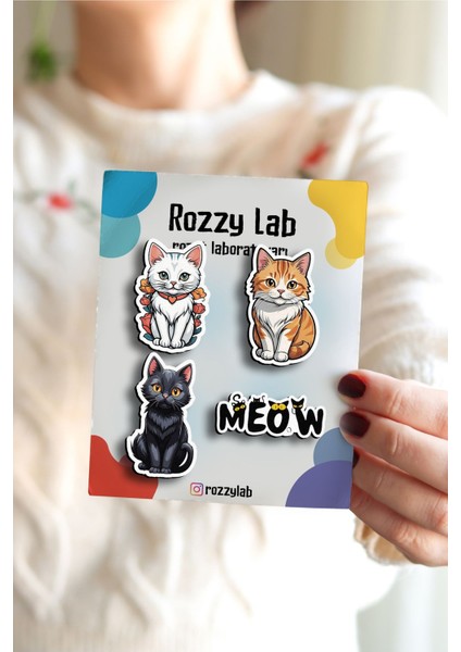 4'lü Kedi Rozet Set Kediler Siyah Beyaz Sarı - Rozet - Broş - Yaka Çanta Aksesuar modelleri