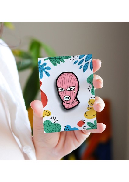 Pembe Maske - Rozet - Broş - Yaka Çanta Aksesuar