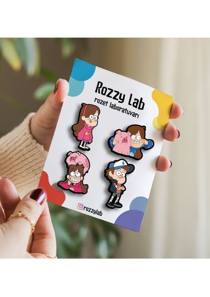 Esrarengiz Kasaba 4lü Rozet Set - Mabel Dipper Domuz - Broş - Yaka Çanta Aksesuar fiyatları