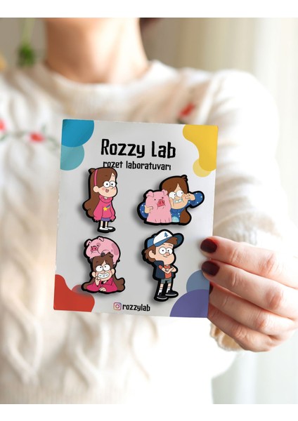 Esrarengiz Kasaba 4lü Rozet Set - Mabel Dipper Domuz - Broş - Yaka Çanta Aksesuar modelleri