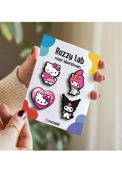 Hello Kitty 4lü Rozet Set - Hello Kitty Kuromi Melody - Broş - Yaka Çanta Aksesuar fiyatları