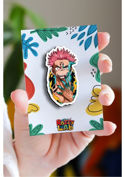 Jujutsu Kaisen Sukuna - Anime Rozet - Ahşap - Pin - Broş - Yaka Çanta Aksesuar