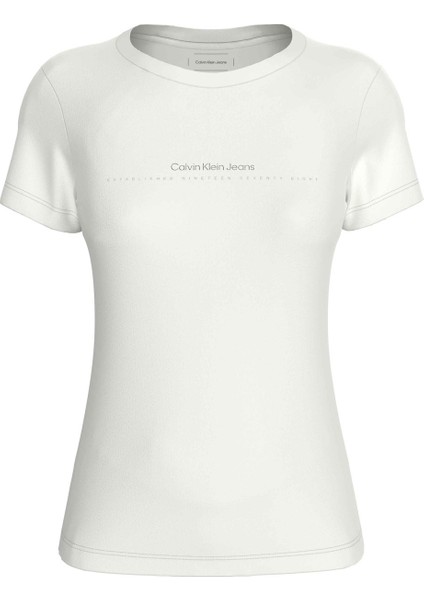 Bisiklet Yaka Düz Beyaz Kadın T-Shirt J20J224990YAF
