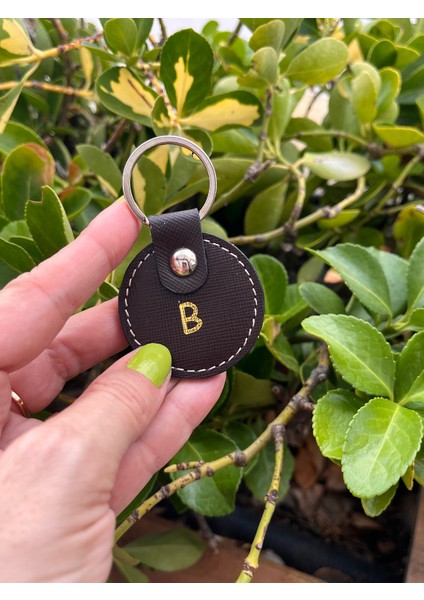 Design- Harf Model Yuvarlak ' B 'harfli ' Safiano Acı Kahverengi Hakiki Deri ,anahtarlık ,bag Charm,çanta Süsü ,charm modelleri