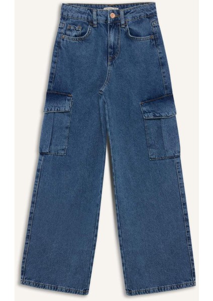 Kız Çocuk Wide Leg Kargo Geniş Bol Paça Pamuklu Jean Pantolon D7091A825SM