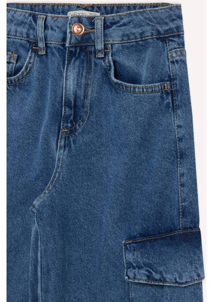 Kız Çocuk Wide Leg Kargo Geniş Bol Paça Pamuklu Jean Pantolon D7091A825SM