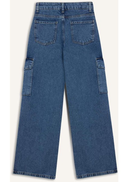 Kız Çocuk Wide Leg Kargo Geniş Bol Paça Pamuklu Jean Pantolon D7091A825SM
