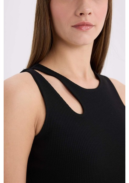 Slim Fit Dar Kesim Bisiklet Yaka Fitilli Kaşkorse Siyah Atlet A3422AX25SP