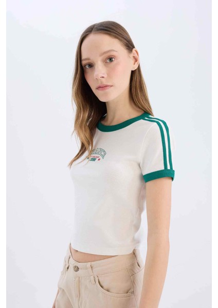Fitted Baskılı Ribana Kısa Kollu Tişört E0333AX25SM fırsatları
