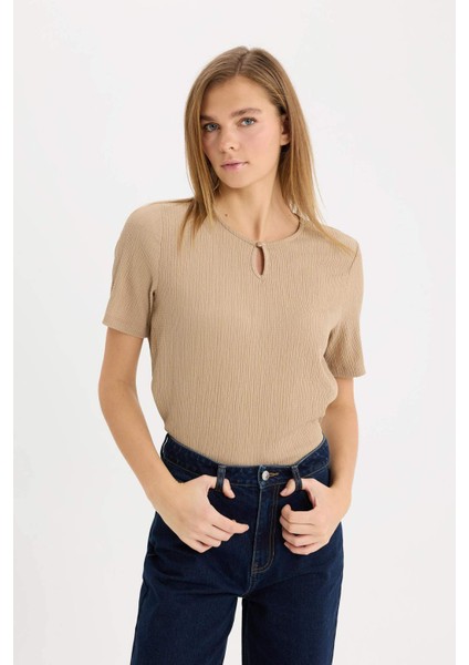 Regular Fit Yuvarla Yaka Basic Düz Bürümcük Kısa Kollu Tişört D8659AX25SP
