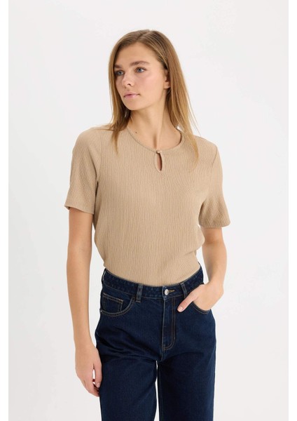 Regular Fit Yuvarla Yaka Basic Düz Bürümcük Kısa Kollu Tişört D8659AX25SP