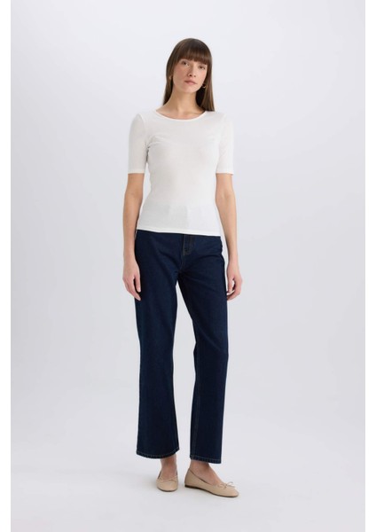 Slim Fit Dar Kesim Bisiklet Yaka Basic Düz Fitilli Kaşkorse Kısa Kollu Tişört E5776AX25SP fiyatları
