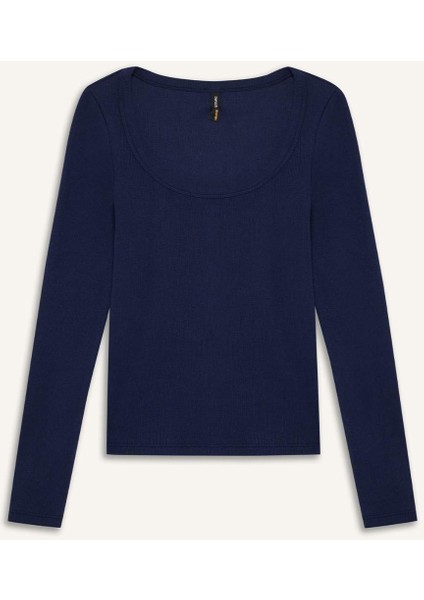 Slim Fit Dar Kesim Basic Düz Fitilli Kaşkorse Uzun Kollu Tişört E5768AX25SP