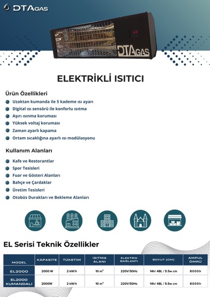 Dtagas Kumandalı 2000W Infrared Dış Mekan Isıtıcı