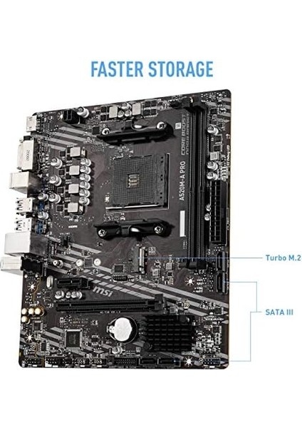 A520M-A Pro Am4 Ddr4 Bellek 4600(OC) DVI HDMI M.2 Usb3.2 Matx Anakart