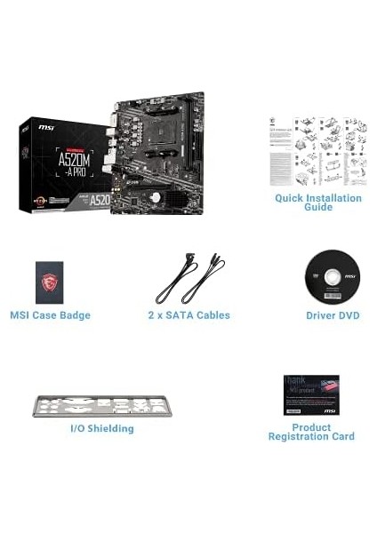 A520M-A Pro Am4 Ddr4 Bellek 4600(OC) DVI HDMI M.2 Usb3.2 Matx Anakart
