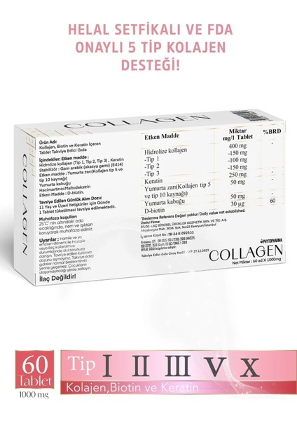 Kolajen Biotin ve Keratin Içeren Tablet Takviye Edici Gıda
