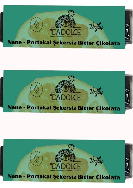 Portakal-Nane Çikolata ( Şekersiz, Glütensiz,Vegan) 3 Adet 20 gr