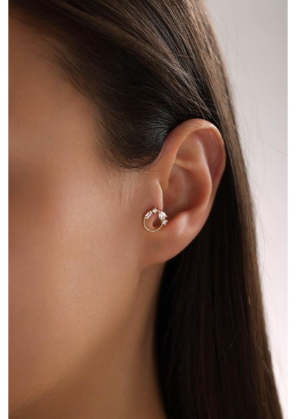 Altın Yuvarlak Taşlı Piercing