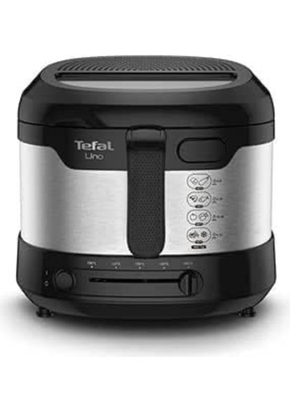 Tefal Uno M Fritöz FF215D | 1470 Watt | Kapasite: 1 kg | Ayarlanabilir Termostat | Pencereli | Damlama Pozisyonu | Paslanmaz Çelik/siyah
