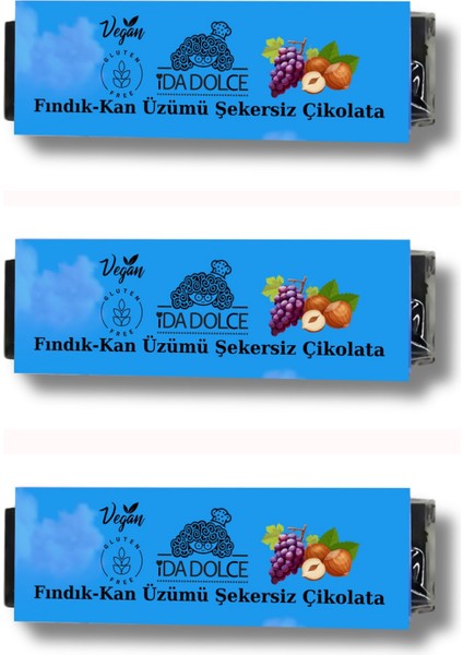 Fındık-Kan Üzümü Çikolata (Şekersiz,Glütensiz,Vegan) 3 Adet 20 gr