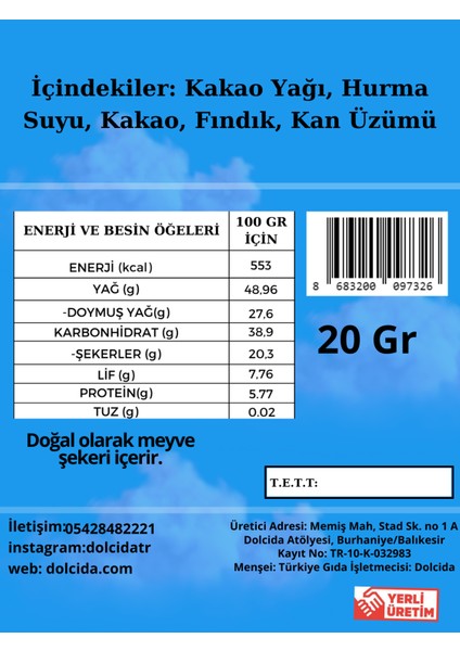Fındık-Kan Üzümü Çikolata (Şekersiz,Glütensiz,Vegan) 3 Adet 20 gr fiyatları