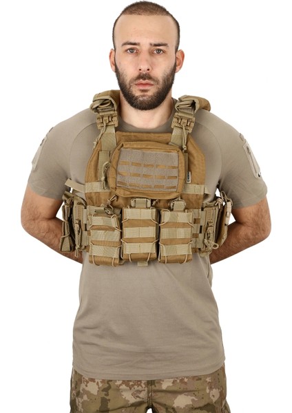 Tan Renk Hücum Yeleği Cordura Kumaş 4 Kilit (Hızlı Serbest Bırakma Sistemli)