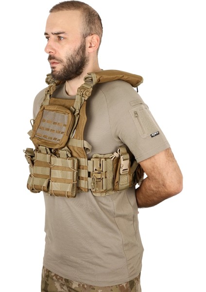 Tan Renk Hücum Yeleği Cordura Kumaş 4 Kilit (Hızlı Serbest Bırakma Sistemli)