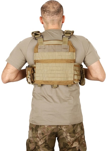 Tan Renk Hücum Yeleği Cordura Kumaş 4 Kilit (Hızlı Serbest Bırakma Sistemli)