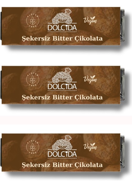Bitter Çikolata (Şekersiz,Glütensiz,Vegan) 3 Adet 20 gr