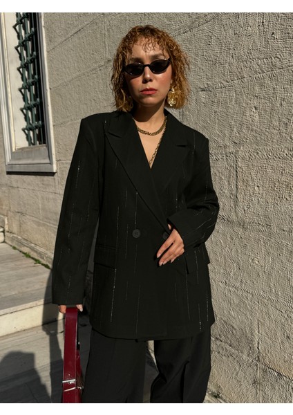 Premium Astarlı Vatkalı Parlak Taşlı Süit Düğmeli Blazer Ceket