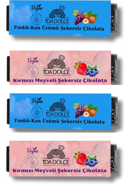 Fındık- Kan Üzümlü ve Kırmızı Meyveli Çikolata 4 Adet 20 gr