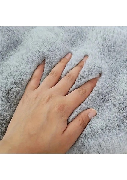 Bubble Tavşan Tüyü gri Oval Ekstra Yumuşak Dokulu Peluş Halı