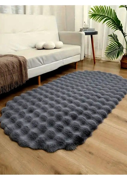 Bubble Tavşan Tüyü antrasit Oval Ekstra Yumuşak Dokulu Peluş Halı
