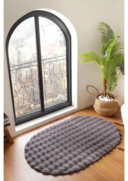 Bubble Tavşan Tüyü antrasit Oval Ekstra Yumuşak Dokulu Peluş Halı fiyatları