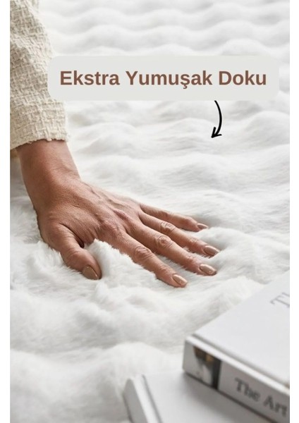 Bubble Tavşan Tüyü beyaz Oval Ekstra Yumuşak Dokulu Peluş Halı modelleri