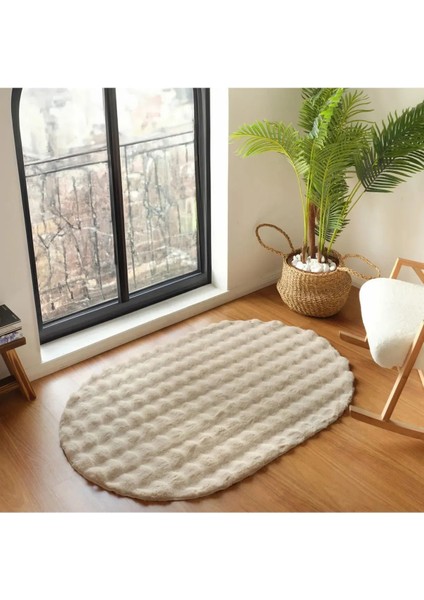 Bubble Tavşan Tüyü vizon Oval Ekstra Yumuşak Dokulu Peluş Halı