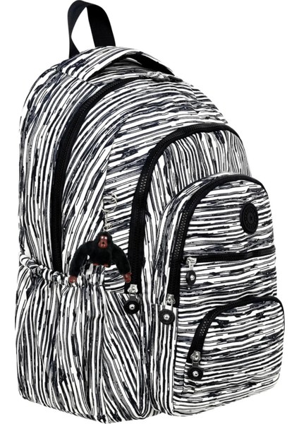 Lüx Desenli Lise ve Ortaokul Sırt Çantası, Desenli Okul Çantası, Maymun Anahtarlık Hediyeli