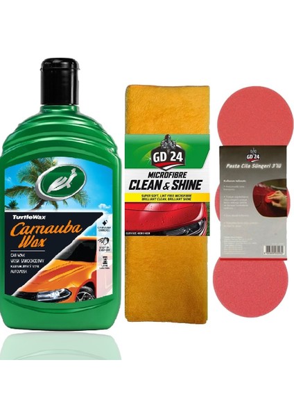 Carnauba Sıvı Cila Boya Koruyucu 500ML + Yüzey Parlatma Cila Havlusu 50X70 + Cila Süngeri