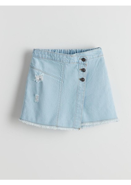 Lcw Kids Beli Lastikli Kız Çocuk Jean Şort Etek