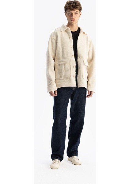 Erkek Oversize Cepli Ince Kaşe Ceket