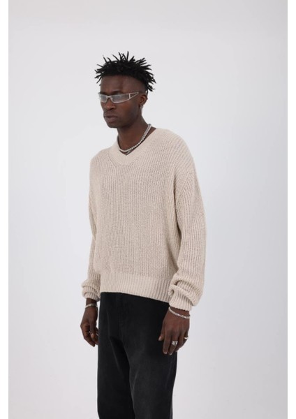 Erkek Oversize V Yaka Triko Kazak
