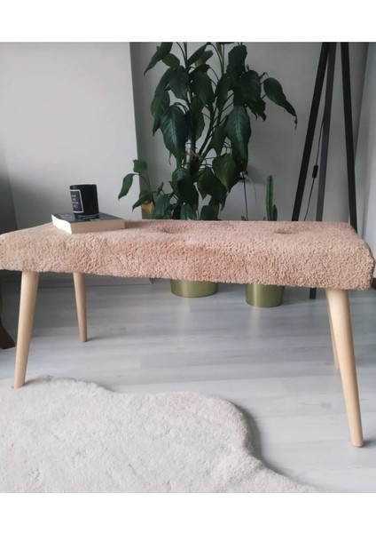 Ahşap Ayaklı Handmade Geniş Oturum kahverengi Welsoft Kumaş Pofidik Puf Bench ,ayak Ucu Uzatmalık,berjer