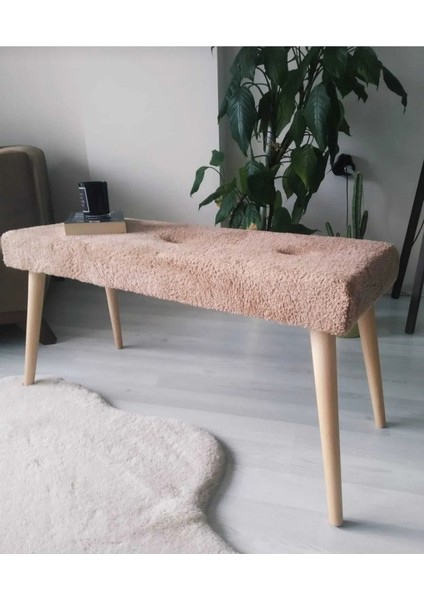 Ahşap Ayaklı Handmade Geniş Oturum kahverengi Welsoft Kumaş Pofidik Puf Bench ,ayak Ucu Uzatmalık,berjer