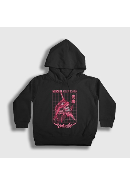 Unisex Çocuk Siyah Eva 01 Neon Genesis Evangelion Anime Kapüşonlu Sweatshirt