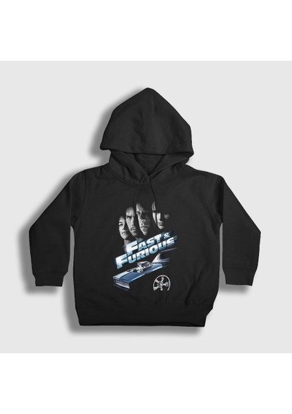 Unisex Çocuk Siyah Fast And Furious Hızlı ve Öfkeli Film Kapüşonlu Sweatshirt