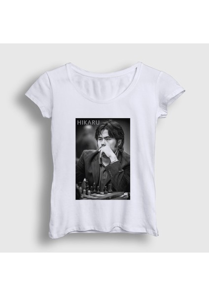 Kadın Beyaz Hikaru Nakamura Büyükusta Satranç T-Shirt