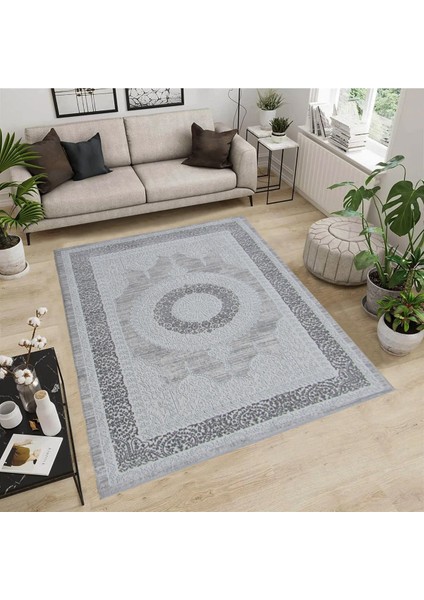 Nepal 5342A Gri Lazer Kesim Makine Halısı Dokuma Taban Oturma Odası-Salon