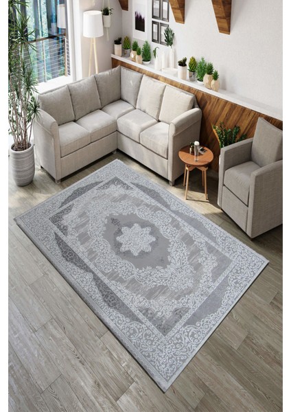 Nepal 5352A Gri Lazer Kesim Makine Halısı Dokuma Taban Oturma Odası-Salon