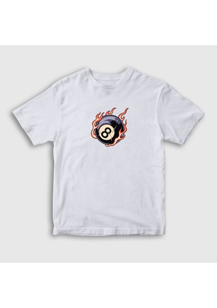 Çocuk Beyaz 8 Ball Billiards Bilardo T-Shirt
